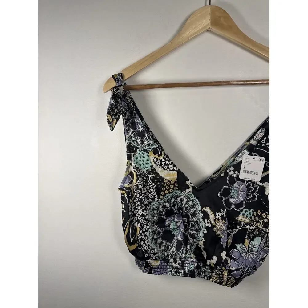 Free People Montauk Floral Tie-Shoulder Crop Tank Top, Small NWT